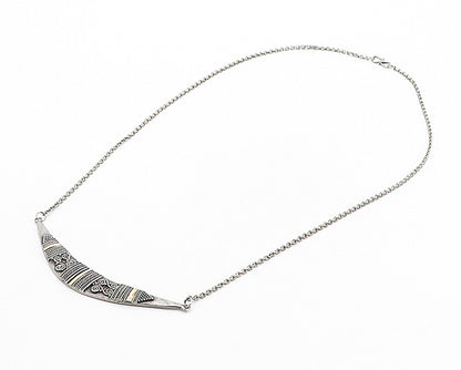 925 Sterling Silver & 18K GOLD  Vintage 2 Tone Pattern Chain Necklace  NE1332
