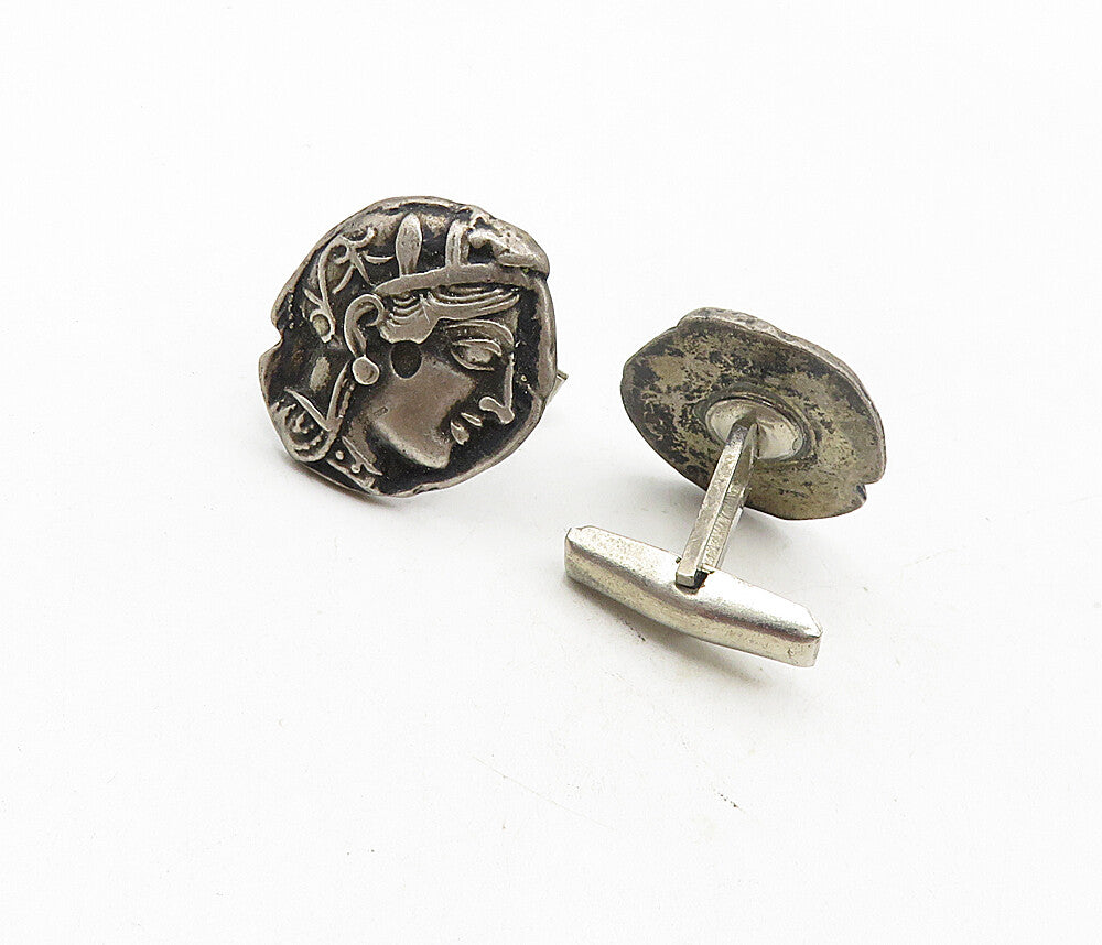 925 Sterling Silver  Vintage Greek Roman Royal Figure Cuff Links  TR1530