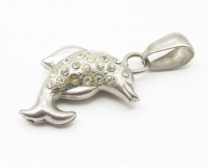 925 Sterling Silver  Vintage Topaz Hollow Leaping Dolphin Pendant  PT8470
