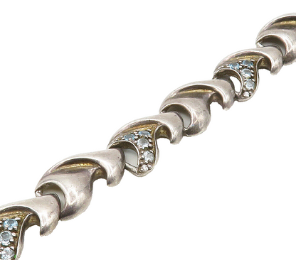 925 Sterling Silver  Vintage Blue Topaz Dark Tone Smooth Chain Bracelet BT6419