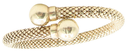925 Sterling Silver Vintage Bracelet Chunky Bypass Bangle With Ball Ends BT11807