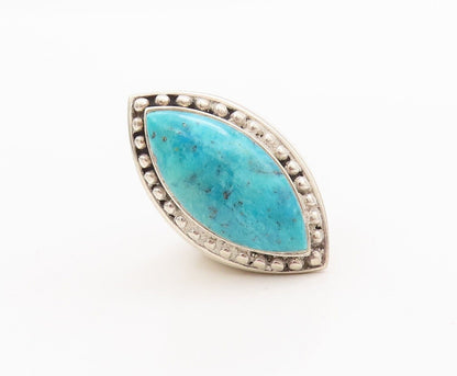 925 Sterling Silver Vintage Ring Beaded Oval Cabochon Turquoise  Sz 7  RG28518