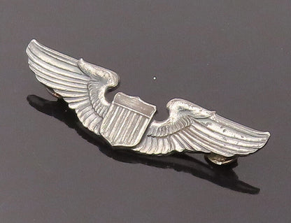 925 Silver  Vintage Antique US Military Stencil Cut Carved Brooch Pin  TR3499