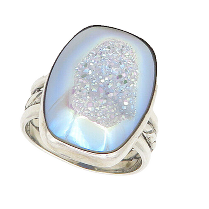 925 Sterling Silver  Vintage Rainbow Druzy Stone Cocktail Ring Sz 7  RG18014