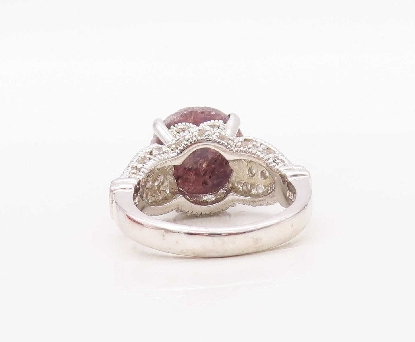 925 Sterling Silver Vintage Ring Round Cut Gemstone Flora Carved CZ Sz 7 RG30829