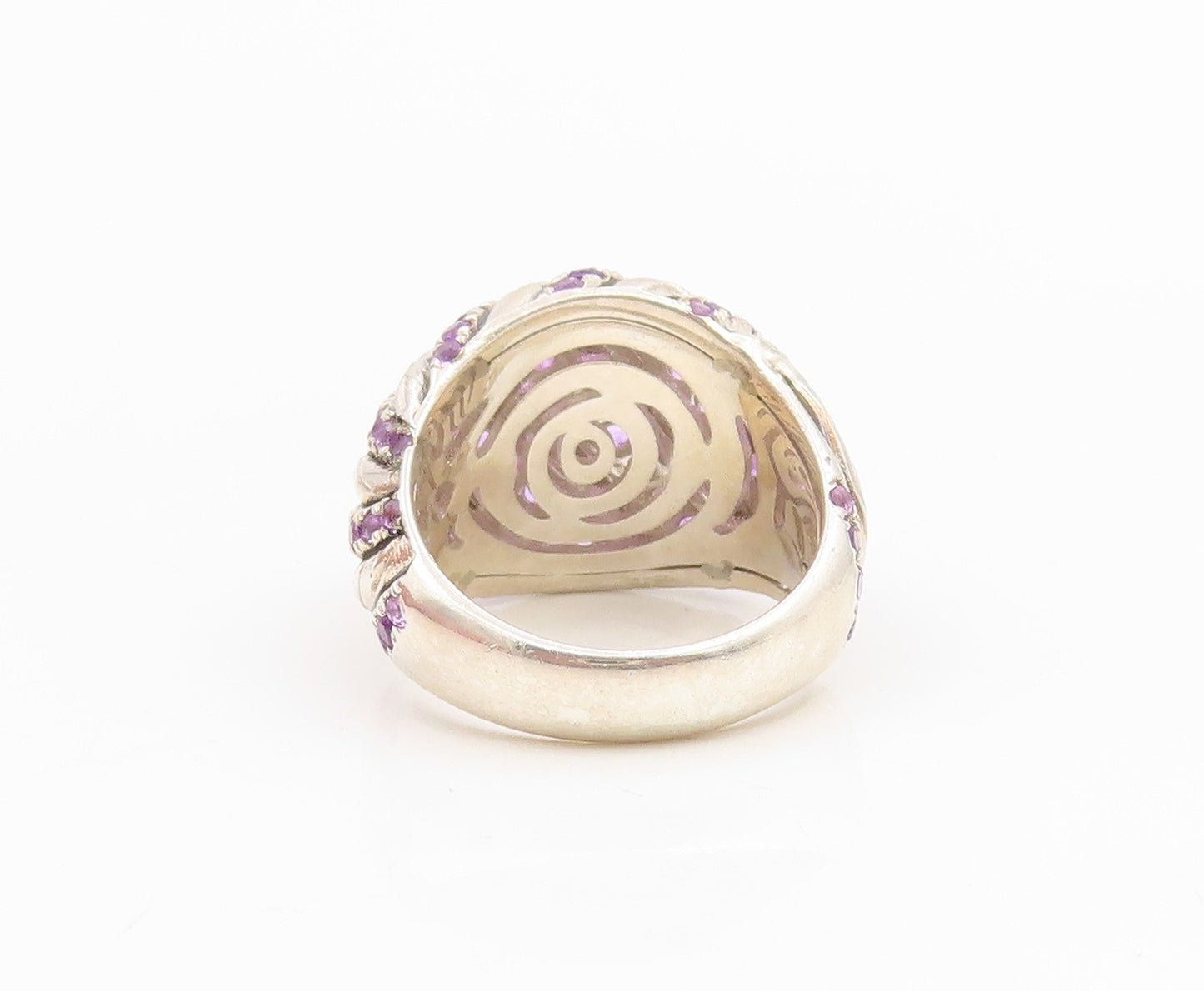 925 Sterling Silver Vintage Ring Modernist Amethyst Wavy Dome Band Sz 7 RG34979