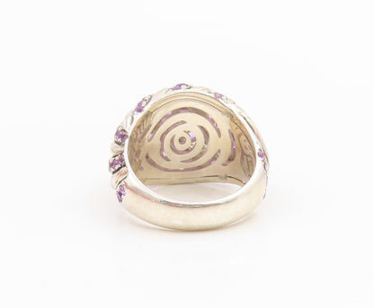 925 Sterling Silver Vintage Ring Modernist Amethyst Wavy Dome Band Sz 7 RG34979