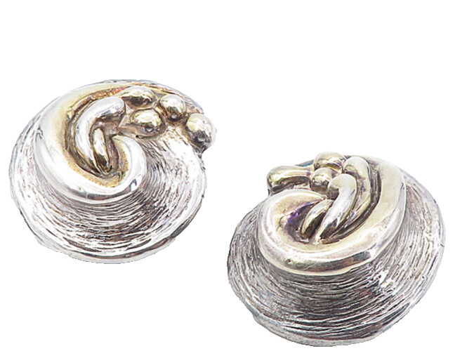 ISRAEL 925 Silver  Vintage Modernist Sculpted Non Pierce Earrings  EG4101