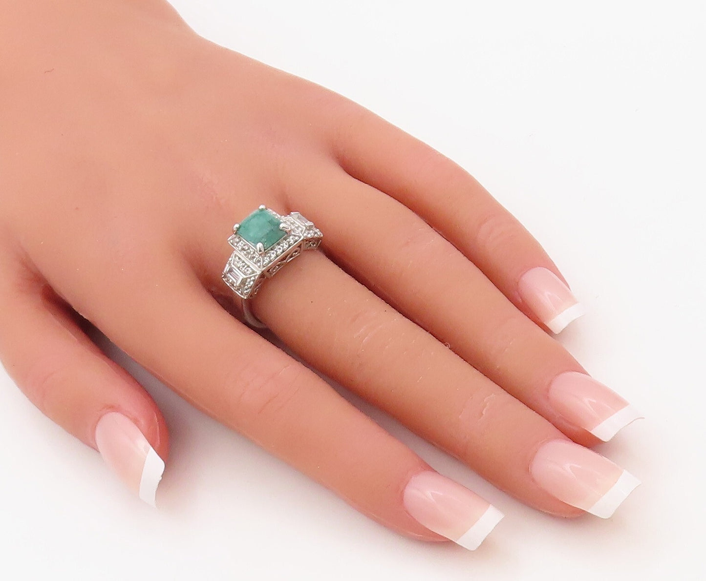 925 Sterling Silver Vintage Ring Rectangle Cutout Gemstone & CZ  Sz 7  RG30797