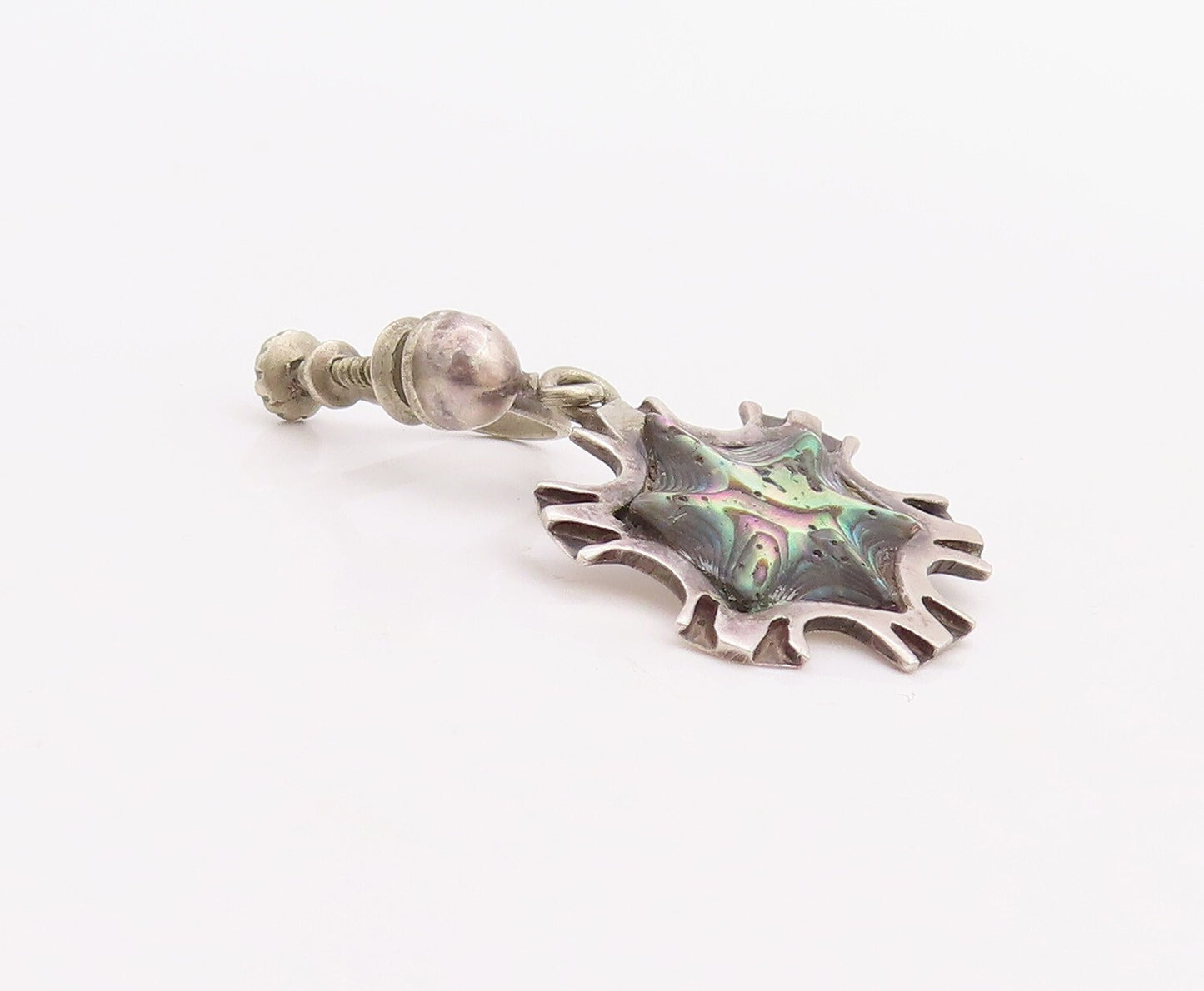 925 Sterling Silver Vintage Earrings MEXICO Abalone Carved Snow Flake  EG13178