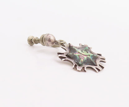 925 Sterling Silver Vintage Earrings MEXICO Abalone Carved Snow Flake  EG13178