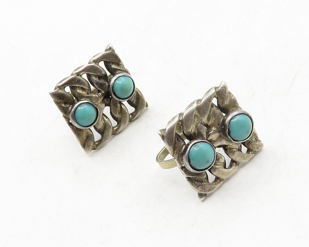 925 Sterling Silver  Vintage Turquoise Chain Link Non Pierce Earrings  EG6618