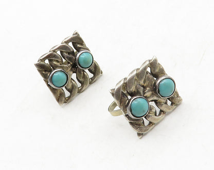 925 Sterling Silver  Vintage Turquoise Chain Link Non Pierce Earrings  EG6618
