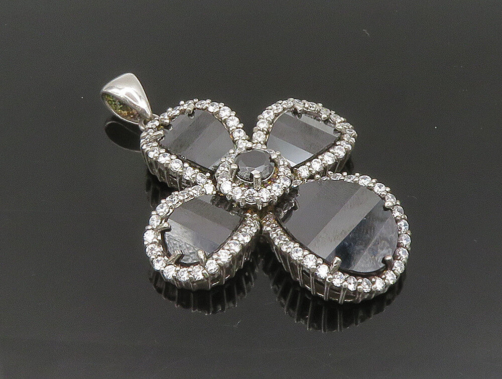 925 Sterling Silver  Vintage Spinel & Topaz Religious Cross Pendant  PT20391