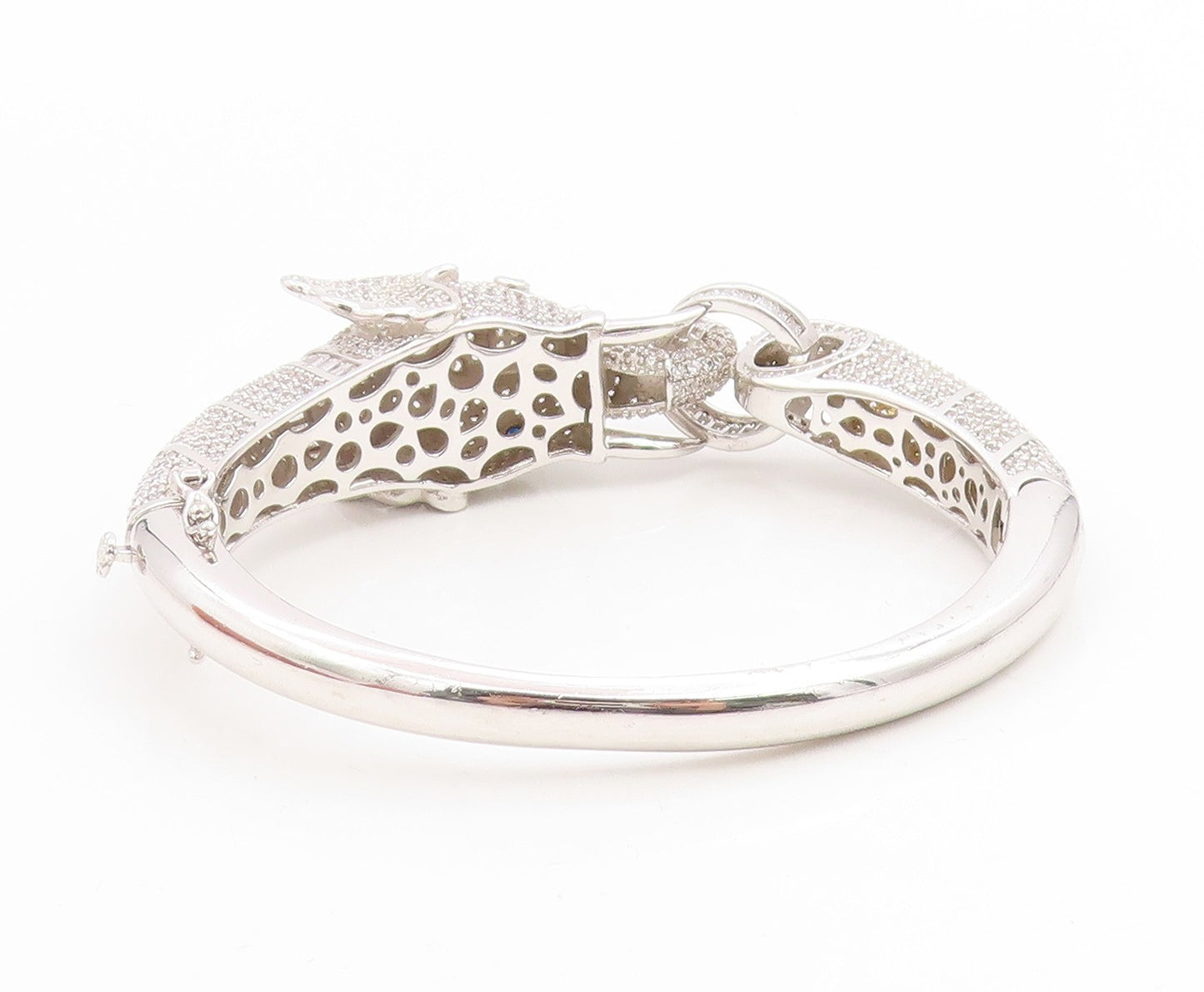 925 Sterling Silver Vintage Bracelet CZ Cluster Majestic Elephant Bangle BT11986
