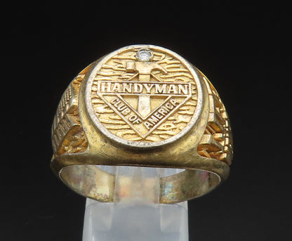 925 Sterling Silver  Vintage Genuine Diamond Handyman Signet Ring Sz 11  RG24599