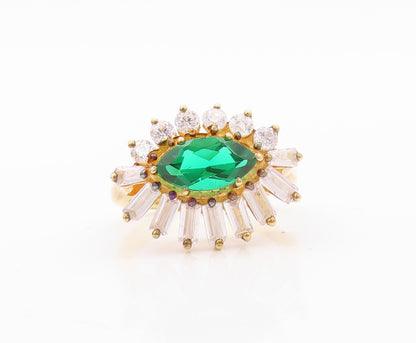 925 Sterling Silver Vintage Ring Gold Plated Green White CZ Flower  Sz 6 RG30805