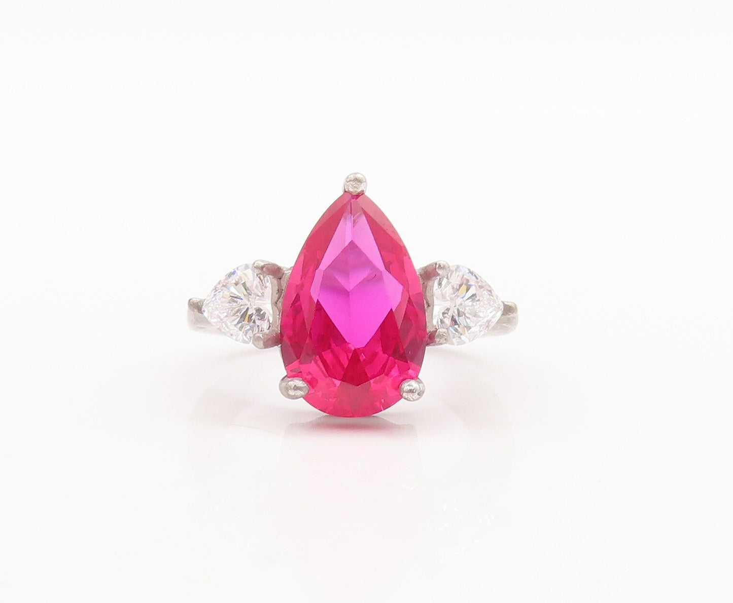 925 Sterling Silver Vintage Ring Drop Cut Pink & White Heart CZ  Sz 7  RG29606