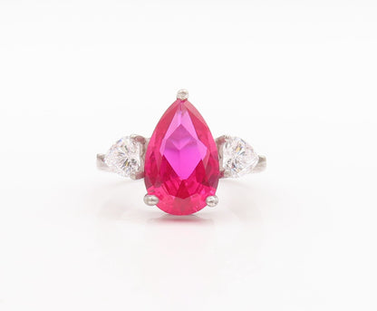 925 Sterling Silver Vintage Ring Drop Cut Pink & White Heart CZ  Sz 7  RG29606