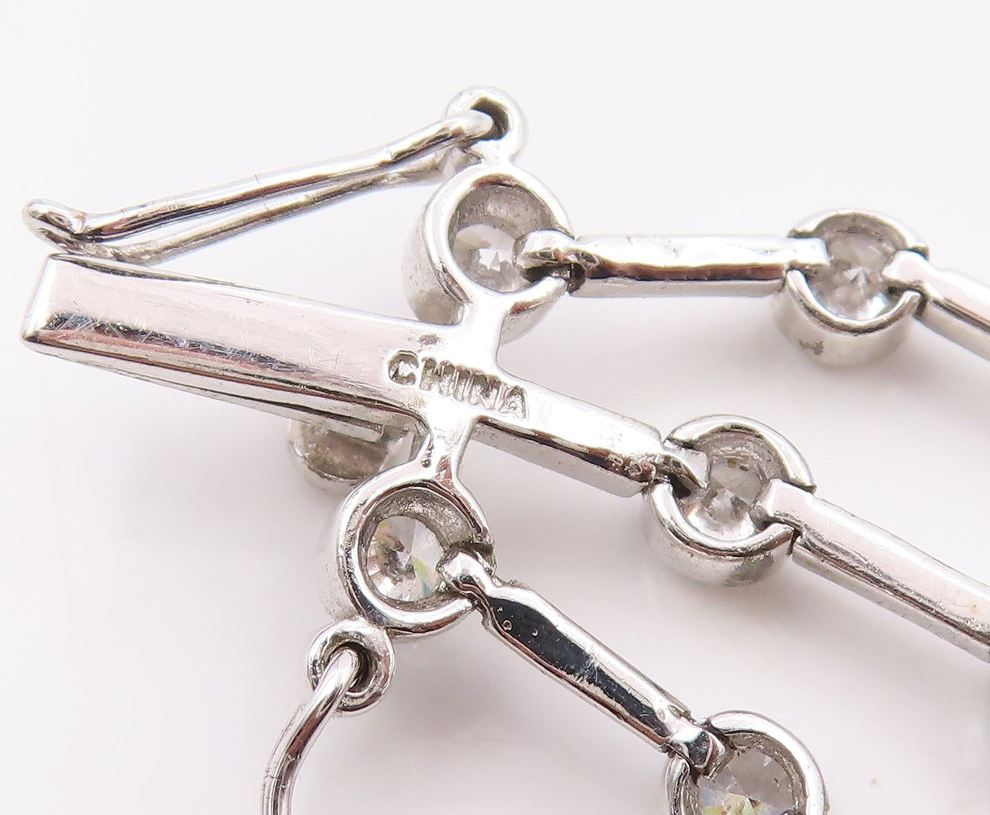 925 Sterling Silver Vintage Bracelet Bezel Set Topaz Multi Strand Link  BT12082