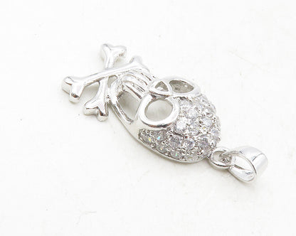 925 Sterling Silver  Petite Shiny Topaz Skull & Cross Bones Pendant  PT7841