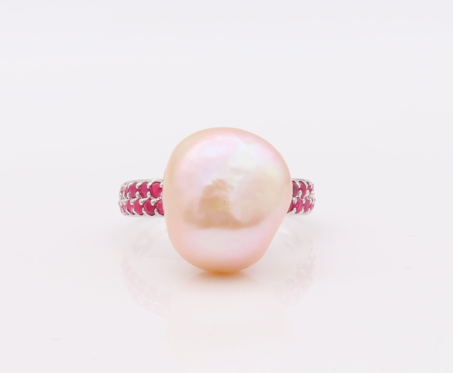 925 Sterling Silver Vintage Ring Amorphas Pearl Ruby Inlay Band  Sz 8  RG29914