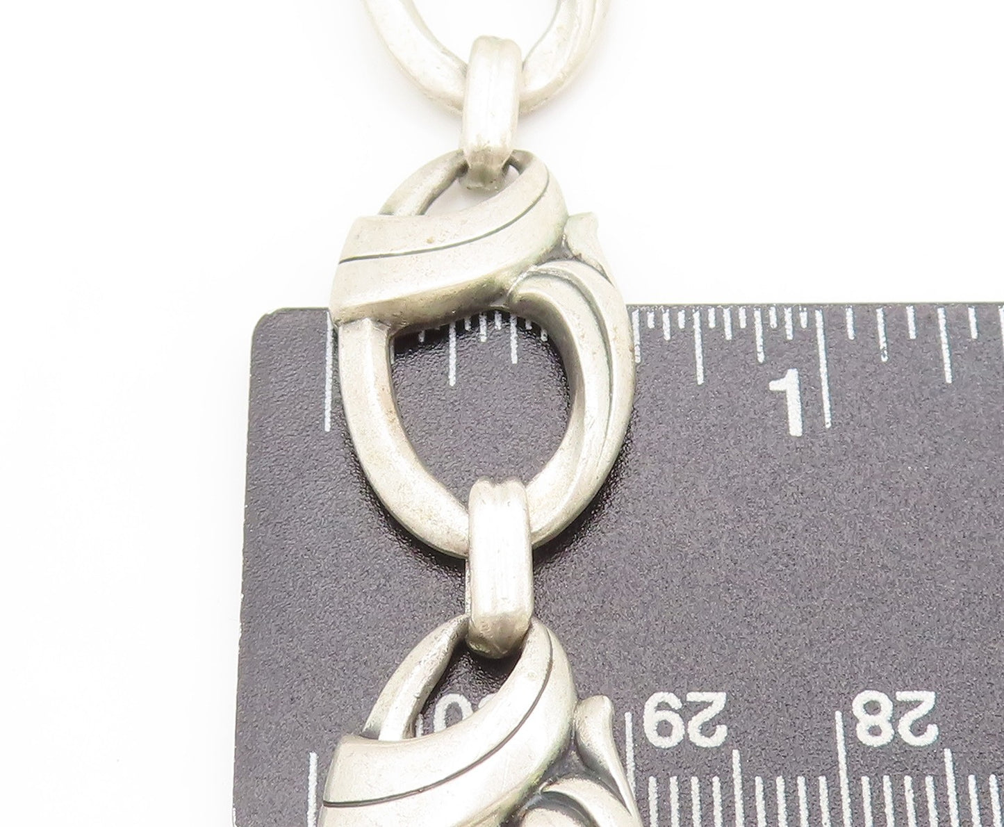 925 Sterling Silver Vintage Bracelet HARRY BICK Carved Double Loop Link BT10221