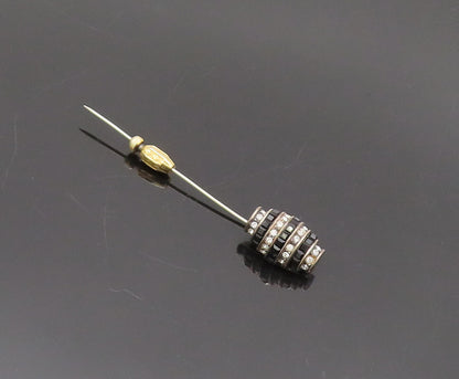 925 Sterling Silver Vintage Brooch Pin Antique Gold Plated Domed Onyx CZ BP10586