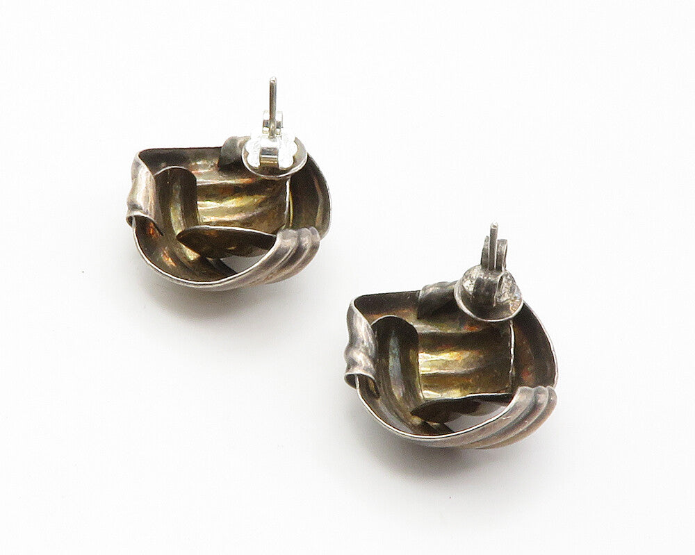 925 Sterling Silver  Vintage Dark Tone Knotted Design Drop Earrings  EG7388