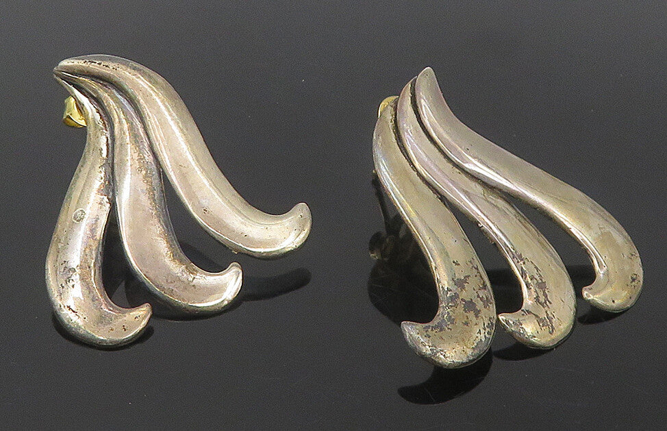 925 Sterling Silver  Vintage Shiny Smooth Swirl Design Drop Earrings  EG5977