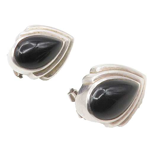 CHARLES KRYPELL 925 Silver & 14K GOLD  Vintage Black Onyx Drop Earrings EG8814