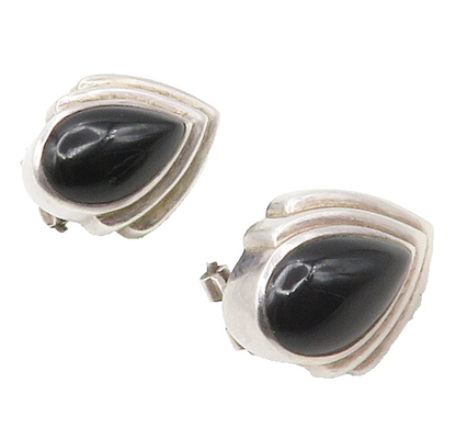 CHARLES KRYPELL 925 Silver & 14K GOLD  Vintage Black Onyx Drop Earrings EG8814