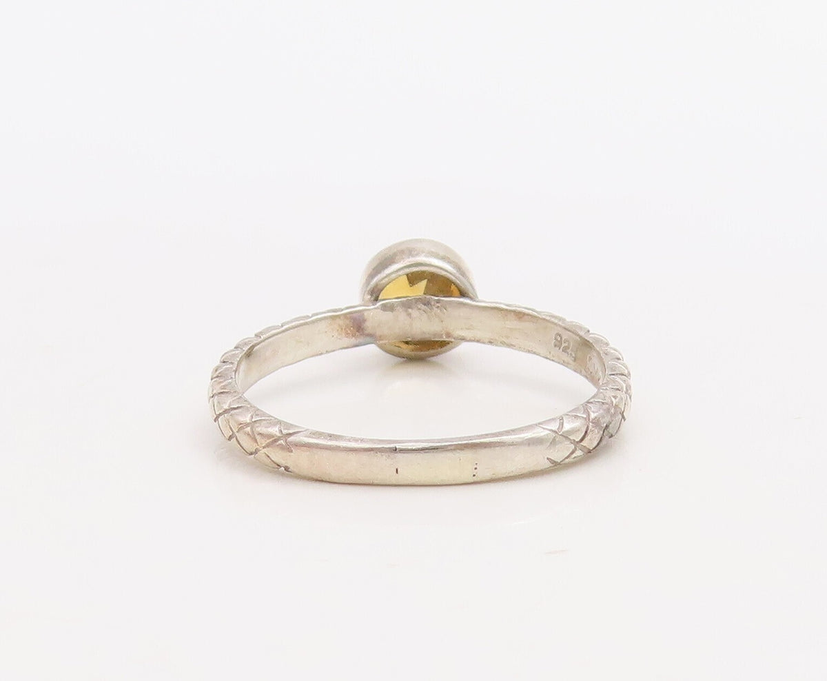 925 Sterling Silver Vintage Ring Etched Stackable Round Citrine  Sz 8  RG30530