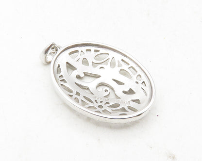 925 Sterling Silver  Genuine Diamond Open Floral Swirl Design Pendant  PT7732