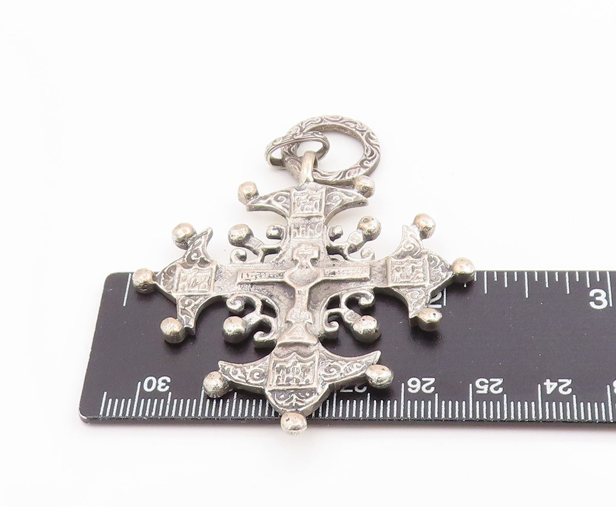 925 Sterling Silver Vintage Pendant Antique Coptic Ethiopian Cross  PT26304