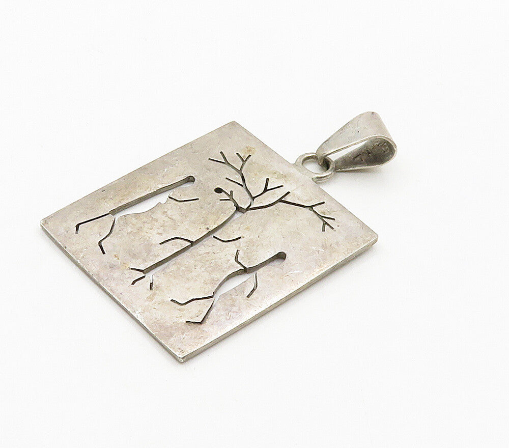 925 Sterling Silver  Vintage Cutout People & Tree Scene Pendant  PT12394