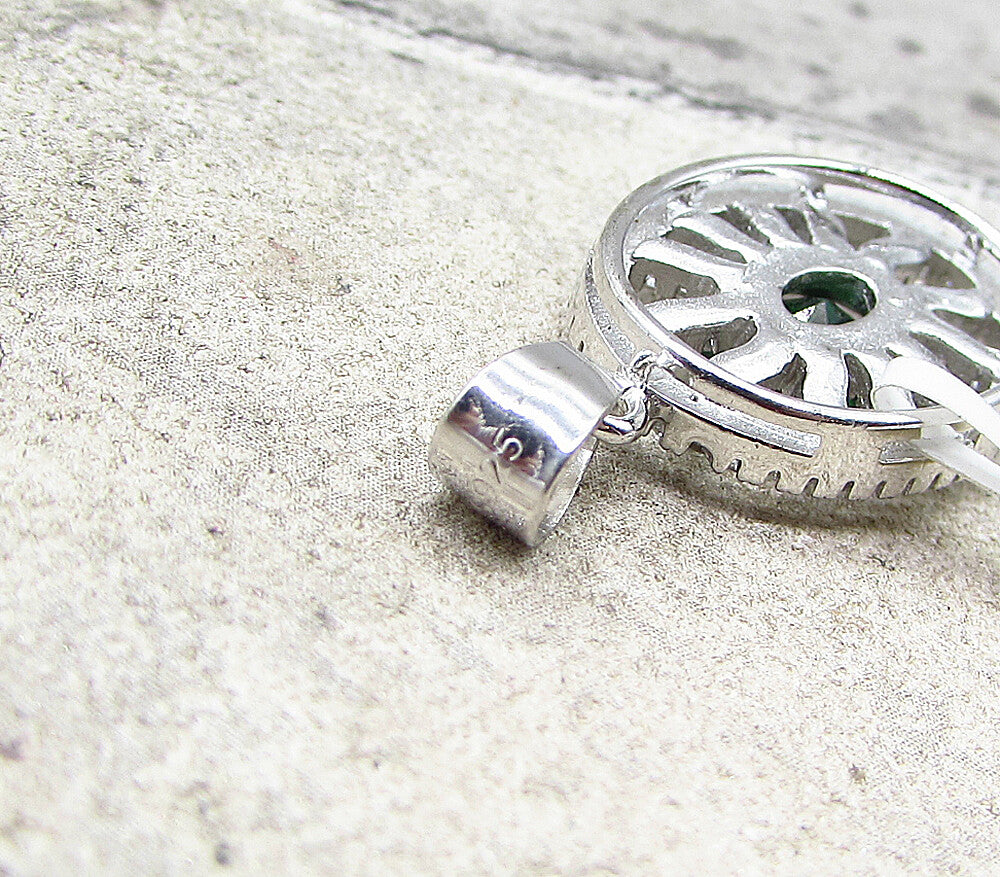 925 Sterling Silver  Green Topaz & White Cubic Zirconia Drop Pendant  PT1515