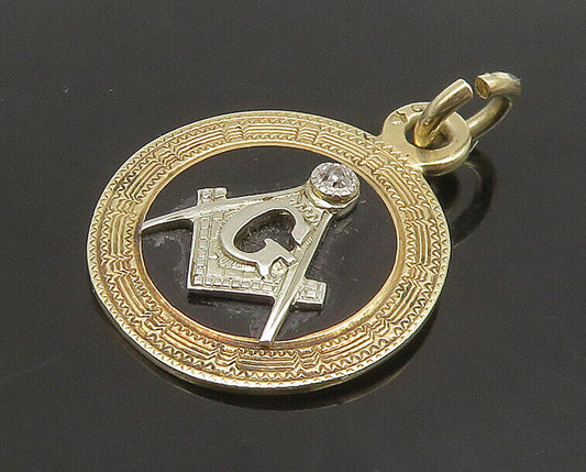 10K GOLD  Vintage Genuine Diamond Free Mason Symbol TwoTone Pendant  GP252