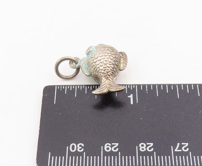 925 Sterling Silver Vintage Pendant Etched Nautical Lucky Koi Fish Charm PT25750