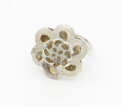 IBB 925 Silver  Vintage Shiny Cutout Flower Motif Statement Ring Sz 9  RG17026