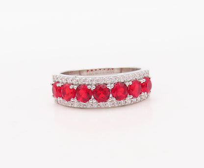 925 Sterling Silver Vintage Ring Round Red & White CZ Bands  Sz 7.5  RG30755