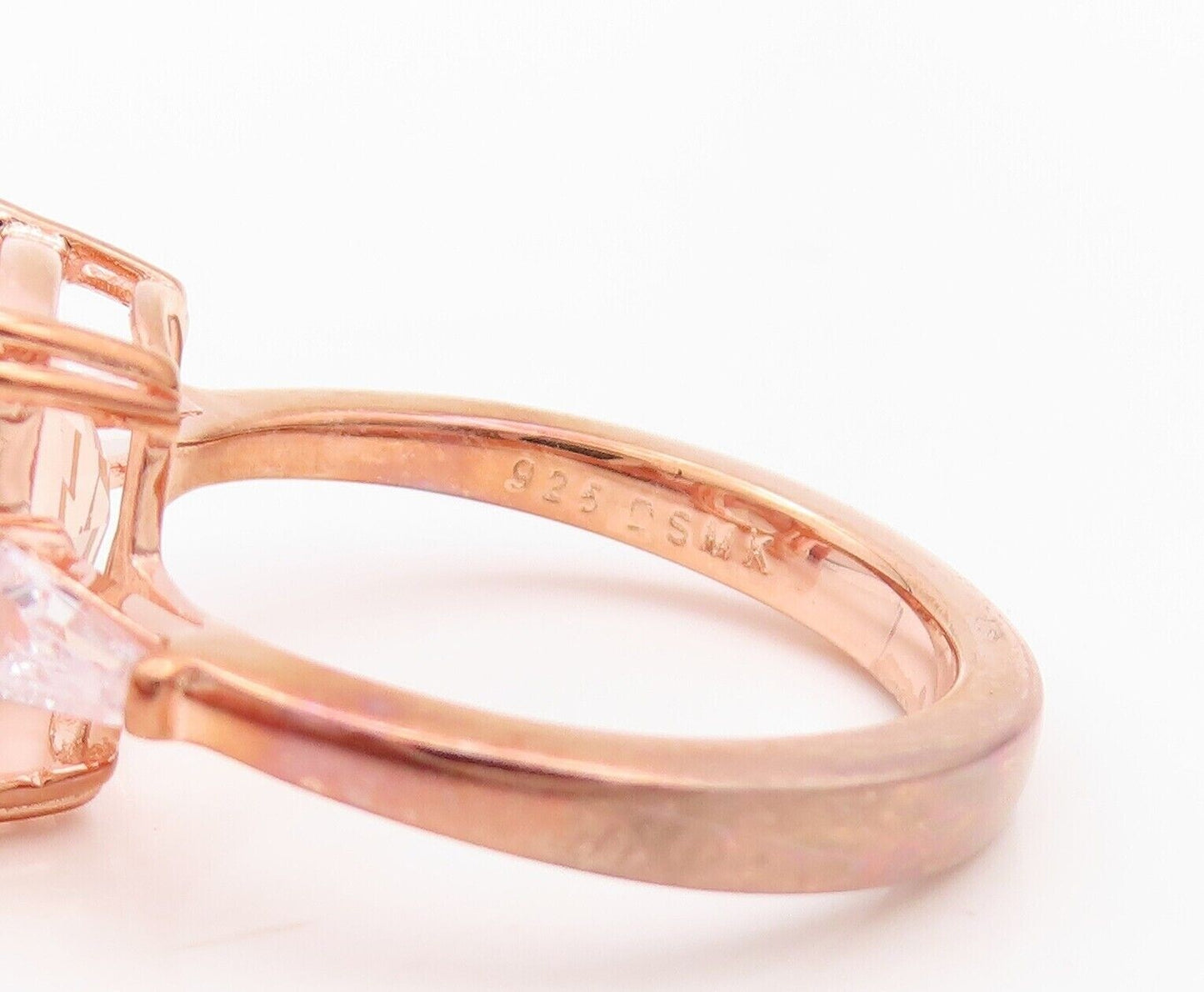 925 Sterling Silver Vintage Ring Rose Gold Plated Morganite & CZ  Sz 7.5 RG30174