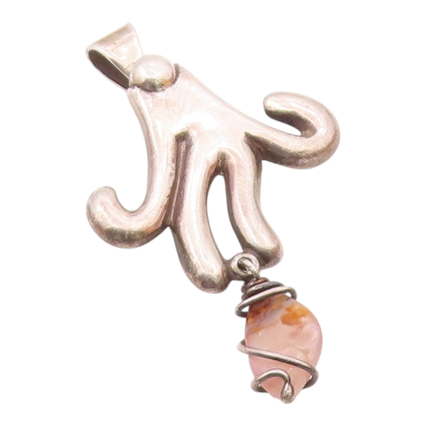 MEXICO 925 Silver  Vintage Tentacles Motif Wrapped Agate Pendant  PT21676