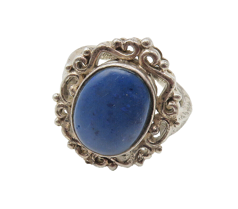 925 Sterling Silver  Vintage Lapis Lazuli Swirl Cocktail Ring Sz 7  RG15354