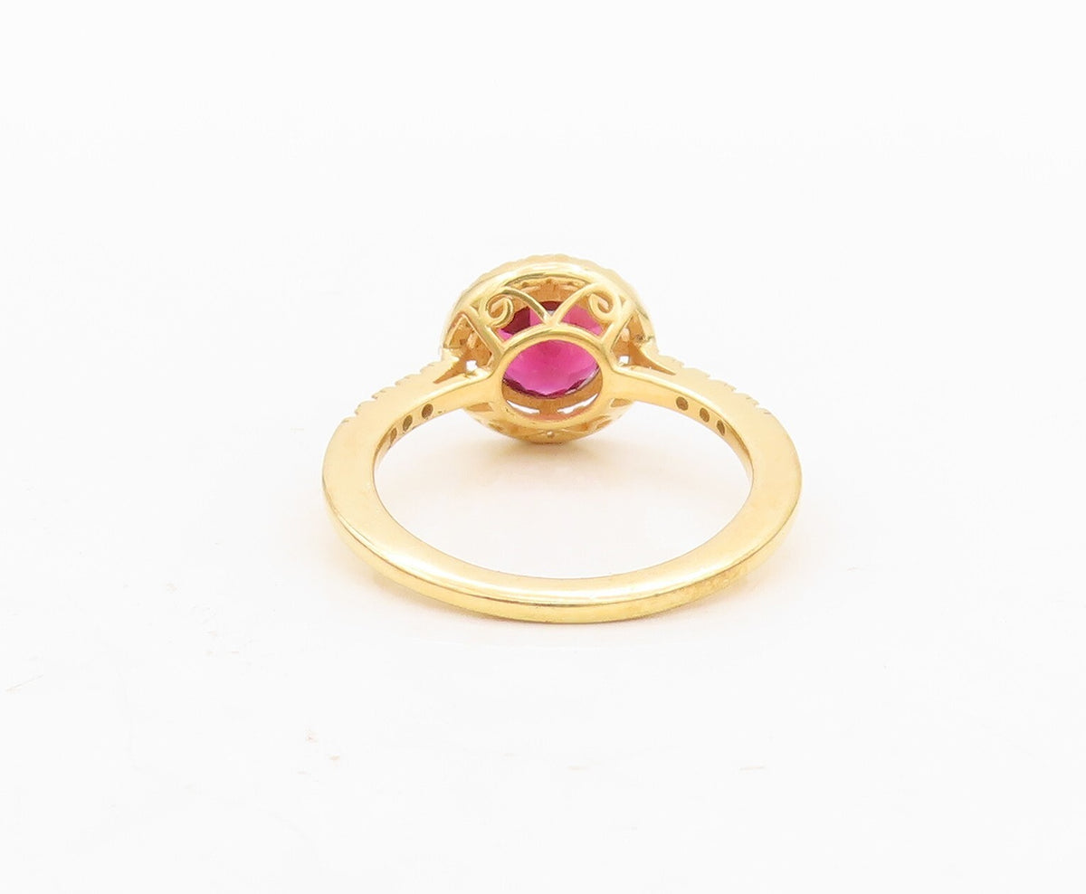 925 Sterling Silver Vintage Ring Gold Plated Round Garnet Halo CZ  Sz 7  RG30423