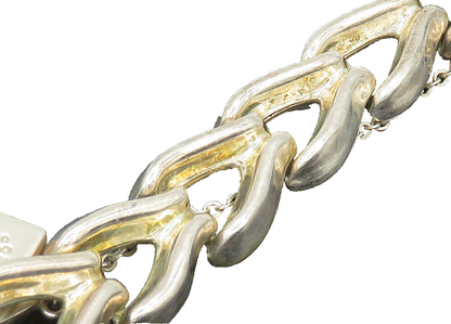MEXICO 925 Sterling Silver  Vintage Shiny Wishbone Link Chain Bracelet  BT8446