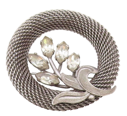 925 Sterling Silver  Vintage Round Mesh Topaz Flower Pedals Brooch Pin  BP9581