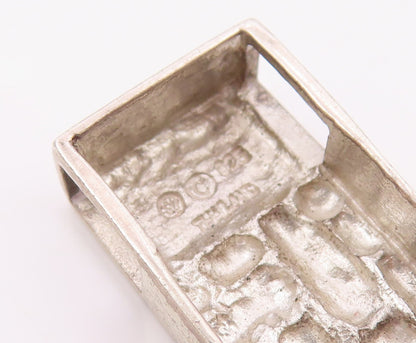 925 Sterling Silver  Vintage Wooden Log Pattern Motif Drop Pendant  PT19934