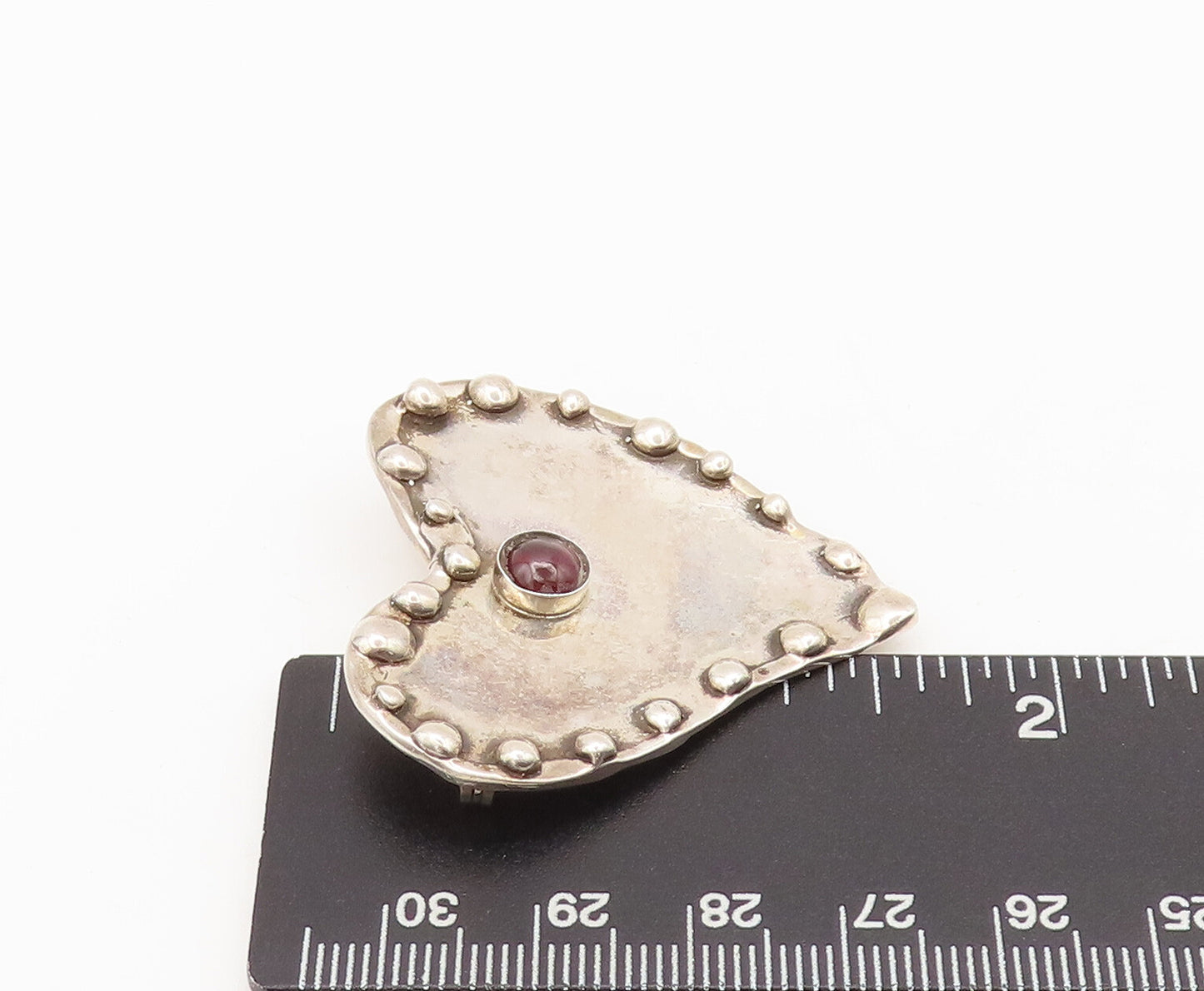925 Sterling Silver Vintage Brooch Pin PASCAL Garnet Beaded Solid Heart  BP10564