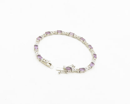 925 Sterling Silver  Vintage Amethyst & Topaz XO Shiny Chain Bracelet  BT7889